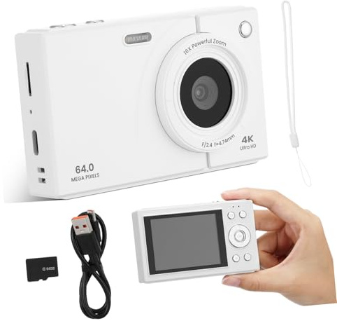 Yardenfun Fotocamera Digitale Vintage con Zoom Anti-shake e Memoria Bianco Compatta e Wireless per Studenti e Viaggiatori