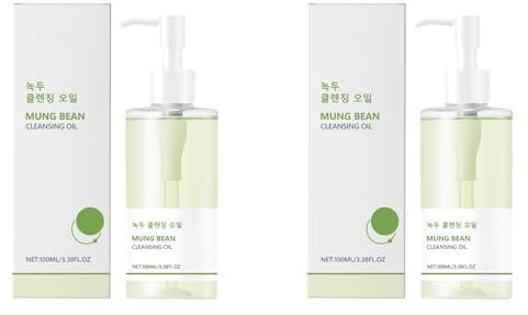 Huile nettoyante aux haricots verts avec huile de jojoba et huile de graines de thé vert – Démaquillant doux et hydratant – Nettoyage en profondeur, formule émulsifiante (2pcs)