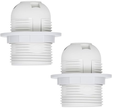 2 Pcs E27 Lamp Holder, Plastic Threaded Light Socket with Lamp Shade Ring Plastic Lampshade Reducer Ring & Adapter (White)