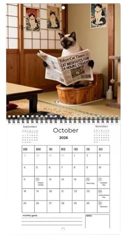 Divertido calendario 2026, planificador mensual de decoración de gatos, calendario de pared de papel grueso con notas, diseño para el hogar, oficina, aula, calendario de citas, Año Nuevo, Navidad