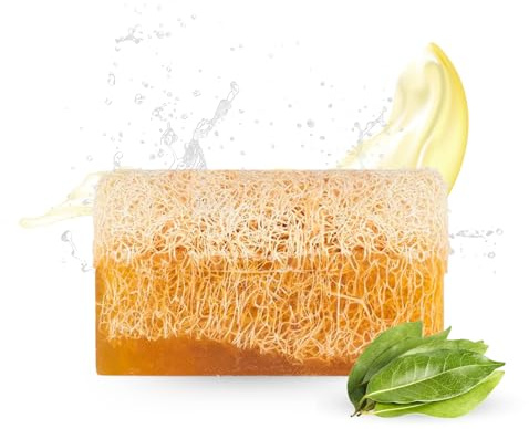 Anadoa Lorbeer Seife mit Luffaschwamm | Handgemachte pH-neutrale Seifenstücke | Mit Lorbeerkernöl & pflanzlichem Glycerin | Sanftes Peeling & regenerierende Pflege