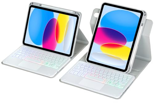 Custodia girevole a 360 gradi con tastiera Bluetooth per iPad da 10,2 di settima generazione/iPad 8a generazione/iPad 9a generazione, tastiera retroilluminata staccabile e mouse trackpad