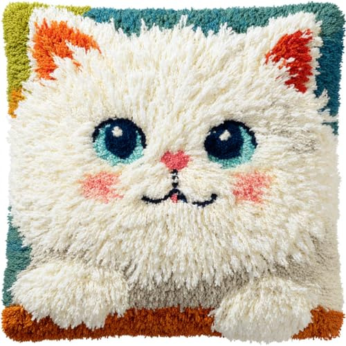 AMBATTERY Kissen Knüpfen Kit, Tiere und Katzen Knüpfkissen Set Für Anfänger Erwachsene Zum Selber Knüpfen,DIY Knüpfteppich Knüpfpackung,43x43cm