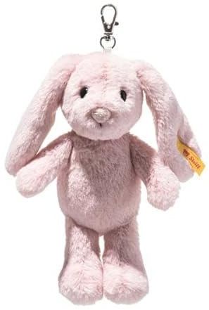 Steiff Hoppie Hase Anhänger 16cm rosa, Plüschtier Hase mit Schlappohren, Soft Cuddly Friends, Flauschiger Stofftier Schlüsselanhänger, Kuscheltier Glücksbringer, waschmaschinenfest
