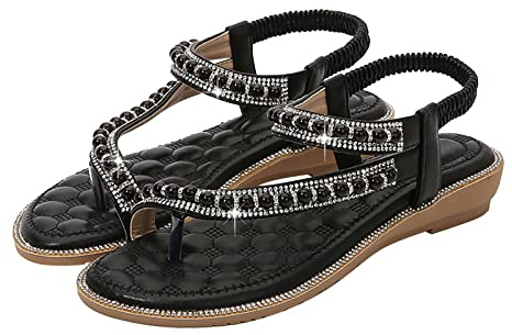Cocila Sandalias De Cuña Para Mujer Plataforma Verano Con Imitación Y Perlas A La Danza (Black, 38) Vestir Comodas Azul Marino Baja Fucsia Zapatos Planos Negras Tacon Primavera Deportivas Zapato