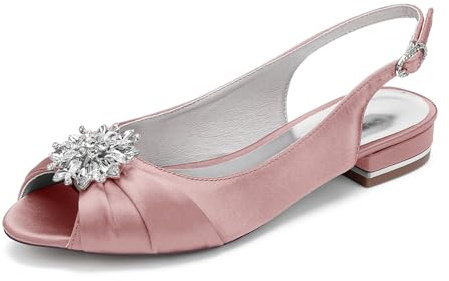 Brudskor dam öppen tå bröllop kväll platta sandaler satin bröllop brudskor 2,5 cm, Och köttrosa, 37 EU