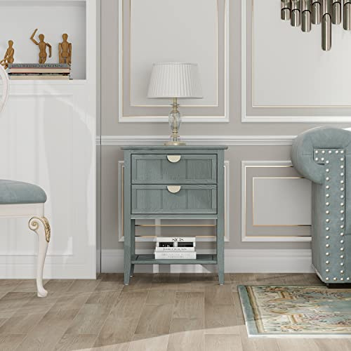 2 Drawer Side Table, Style, End Table,Suitable for Bedroom, Living Room, Study