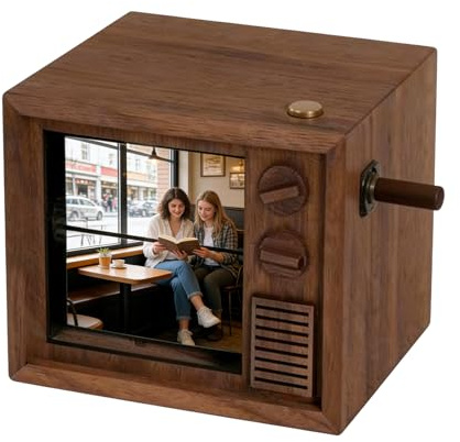Arecobticy Boîte à musique portable à manivelle avec 16 albums photos et design lumineux pour cadeau de mariage et occasions spéciales