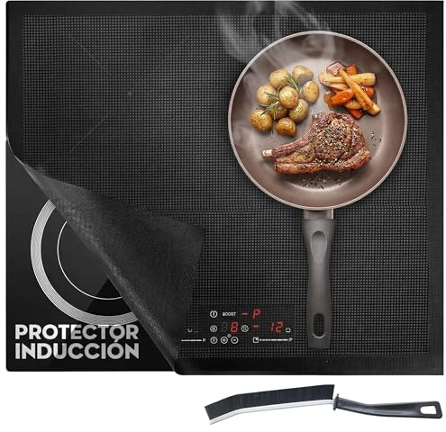 Protector Vitroceramica Induccion 60x52 cm Recortable – Protector Placa Induccion Silicona Antideslizante con Cepillo de Limpieza, Cubre Vitroceramica Silicona Resistente al Calor