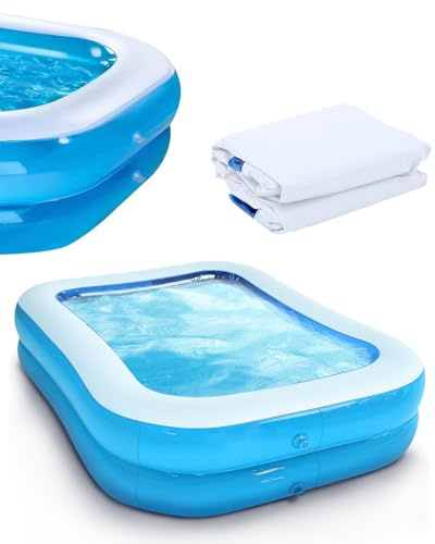 Aufblasbares Planschbecken, Family Pool für Kinder, PVC Rechteck Family Schwimmbecken, Klappbarer Kinderplanschbecke für Gärten, Hinterhof, Sommer Strand Garten Wasserspaß, 200 × 150× 50cm