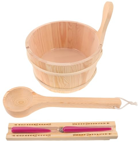 BESPORTBLE Sauna Eimer Satz mit 4l Fassungsvermögen und Holzschöpfkelle Geeignet für Dusche und Außenbereich Sauna Zubehör für Heimsauna und Garten
