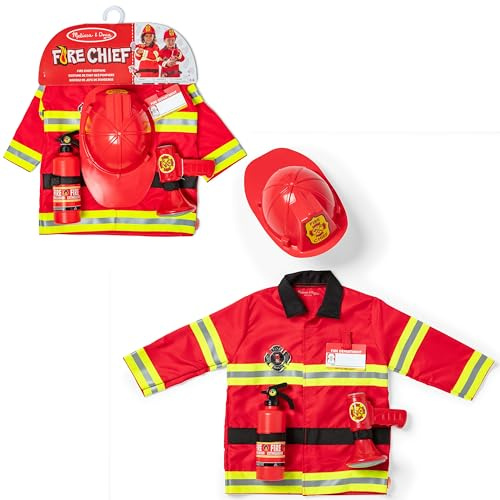 Melissa & Doug Utklädningsset för roll-lek brandchef (låtsaslek, frustrationsfri förpackning, klarröd, 6 delar, 44,45 cm H × 60,96 cm B × 5,08 cm L)