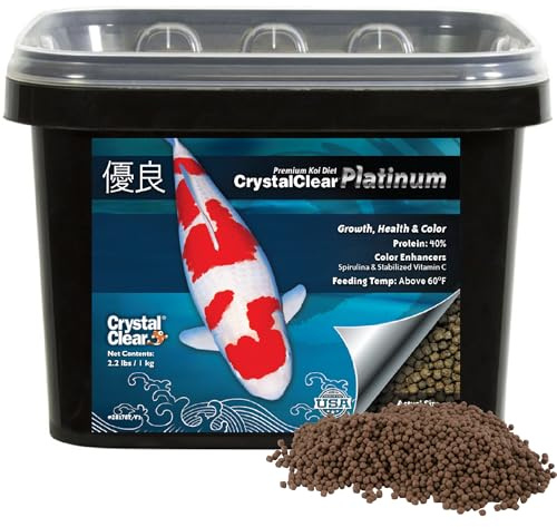CrystalClear Platinum Fish Food, Premium Floating Pellets for Koi & Goldfish – Boost Growth, Color, and Wellness in Backyard Ponds & Water Gardens, 3mm Pellets, 2.2 Pounds