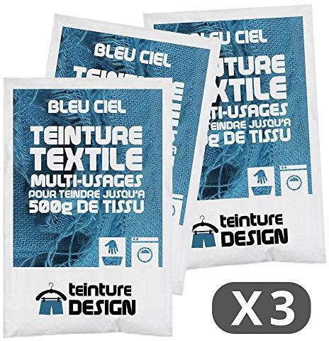 Lote de 3 bolsas de colorante textil, color azul celeste, colorante universal para ropa y tejidos naturales