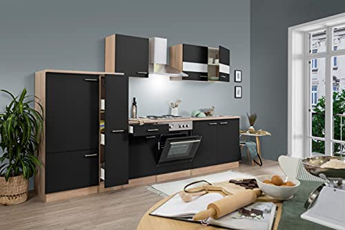 respekta Merle Cocina Americana, Madera de ingeniería, Negro, (HxBxT): 200x300x60 cm