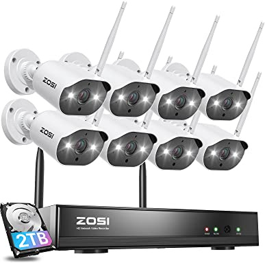 ZOSI 2K Überwachungskamera Set Aussen WLAN, 8X 3MP WiFi IP Kamera mit Spotlight, Farbnachtsicht, 2 Wege Audio, 8CH 2TB HDD NVR für 24/7 Aufzeichnung