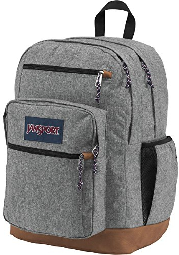 JanSport Mochila con funda para portátil de 15 pulgadas, diseño de letterman, color gris, con 2 compartimentos, correas ergonómicas, para hombre y mujer