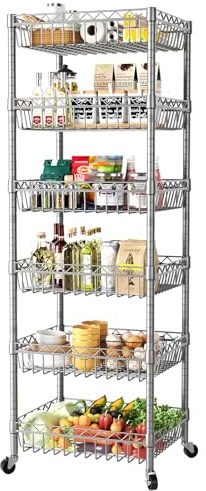 SINGAYE Shelf Storage Wire Shelving：Shelves Rack Standing Units with Wheels Closet Organizers Metal Pantry Kitchen Laundry Room Adjustable 13.5 D x 13.5 W x 63 H Silver