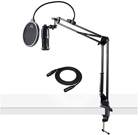 Audio-Technica AT2020 Condenser Studio Microphone with Knox Studio Stand, Pop Filter and XLR Cable Bundle (4 Items)