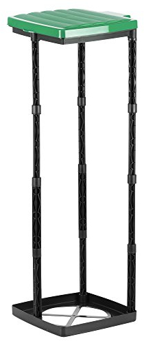 Grizzly Müllsackständer, 1x Mülleimer für grüne Sack mit grünem Deckel, für Müllsäcke von 25-120 Litern, höhenverstellbares Stecksystem mit Klemmring