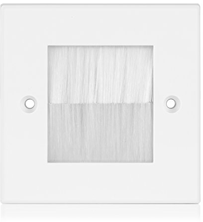 TNP Brush Faceplate Faceplate Wall Plate - Single Gang Cable Entry Access Brush Bristles Style Strap Opening Port Insert Socket Wiring Plug Jack Decorative Face Cover Outlet Mount Panel (White)