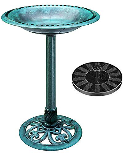 VIVOHOME Baño para Pájaros de Poliresina con Fuente Solar 2 en 1 Baño para Pájaros Antiguo para Jardín al Aire Libre Cuenco para Pájaros y Comer Pájaros Silvestres Cuenco para Beber