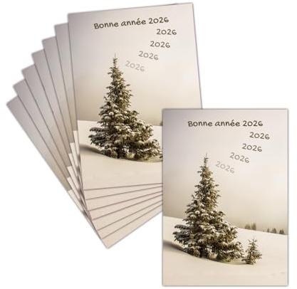 MERCI-FACTEUR.COM Carte de Voeux 2026 Nature - 8 Cartes Pliées (3 Formats Dispos) - Carte Voeux D'hiver Pour Une Année 2026 Sereine