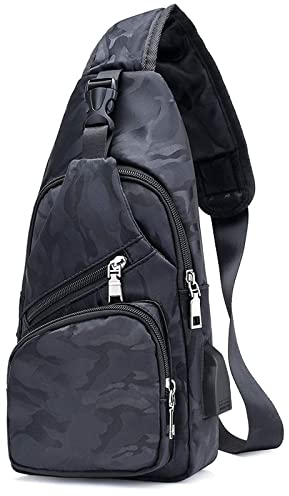 flintronic Brusttasche mit USB-Aufladung, Brusttasche Sling mit Verstellbarem, Rucksack Schultertasche für Männer (einschließlich 1 * USB-Kabel) - Schwarz Tarnung
