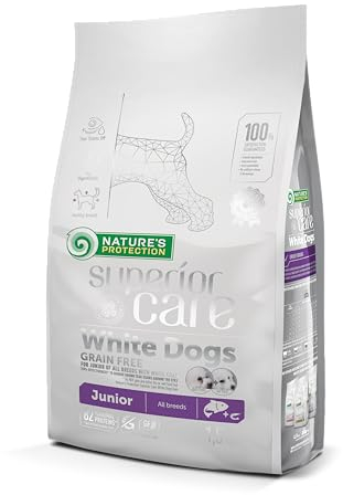 Nature's Protection Superior Care Grain Free Dry Dog Food for Junior White Dogs - Hypoallergenic Dog Food with Salmon, Omega 3 & 6 - Reduces Tear Stains, Promotes Healthy Skin & Coat, 1.5kg