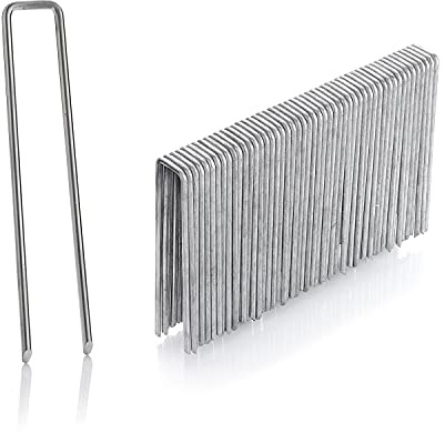 GardenMate - Juego de 50 estacas de Anclaje galvanizadas (100 mm, 13 mm, diámetro: 2,9 mm, Anclaje de fijación al Suelo para jardín de Acero galvanizado, estacas para fijación de