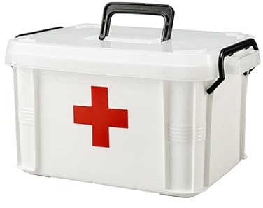 PIQIUQIU multifunktionaler Erste-Hilfe-Kasten Medizinbox für Zuhause, zur Aufbewahrung der häuslichen medizinischen Versorgung, Zwei Etagen Kunststoff, 9.25x6.49x5.31inch / 23.5 * 17.5 * 13.5cm