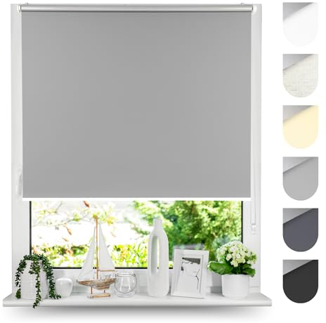 Tom'Shop Tom'Shop® Verdunkelungsrollo Klemmfix ohne Bohren(Grau 65cm x 150cm) Seitenzugrollo Thermorollo Klemmrollo mit Klemmträger Fensterrollo Super Blackout Rollo