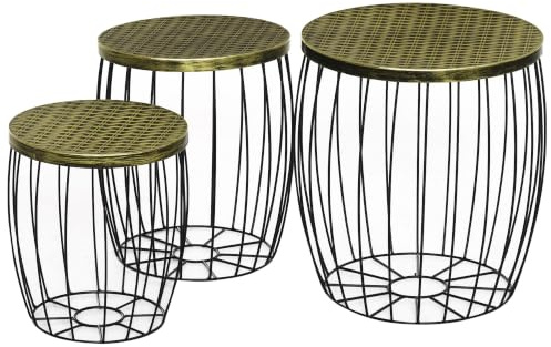 Outsunny Couchtische Beistelltisch Outdoor 3er-Set Metall Natur+Schwarz | Gartentisch, Retro, Metallkorb, Drahtkorb, Garten Satztisch, Gartenmöbel, Balkon, 3 Größen