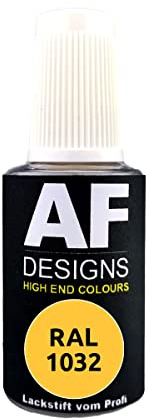 Alex Flittner Designs Pennarello a vernice RAL 1032, giallo brillante, opaco, 20 ml, vernice per ritocco acrilico, per riparazione, legno, metallo, mobili da bagno