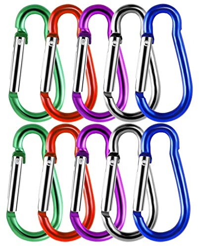 10 Stück Karabiner Bunt Aluminium Schnapphaken für Camping, Reisen, Wandern, Rucksack, Gürtel (3,5 x 40mm, 5 Farben)