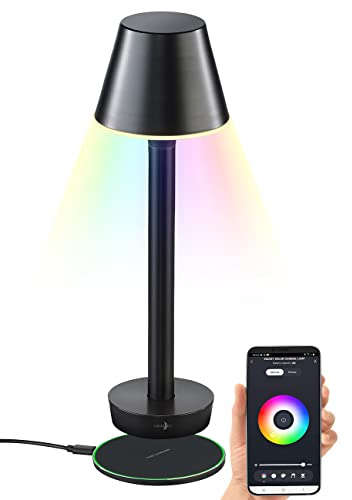 Lunartec Gartentischlampe: Smarte Outdoor-Tischlampe, RGB-CCT-LEDs, App, Bluetooth, 40 lm, IP67 (dimmbare LED Akku-Tischleuchte, Beistelllampen, Home)