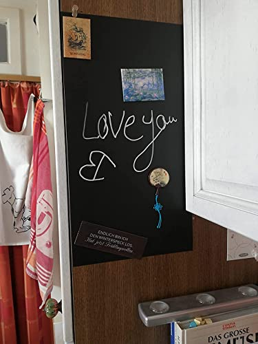 Kreidetafel Memotafel Tafelfolie | schwarz und grau | PVC-FREI | Kühlschrank Magnettafel | beschreibbar, abwischbar, magnetisch, selbstklebend | Für Kreide & Kreidestifte (schwarz, 50x30cm)