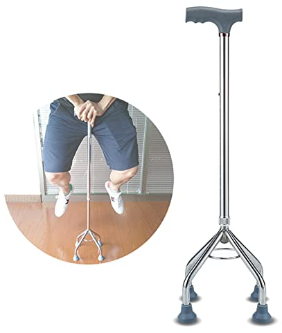 ATAAY Quad Cane Verstellbarer Gehstock mit 4-Zacken-Füßen für zusätzliche Stabilität Kleine Quad-Basis für Herren Damen und Senioren, Silber