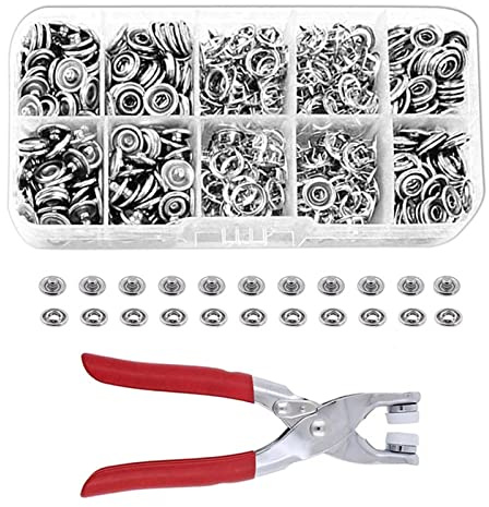 VALINK Snaps Fasteners Tool Kit,Stainless Steel Snaps Buttons Press Studs with Five-claw Buckle Punch Pliers,Free Buttons Set For Beginners Professionals Silver