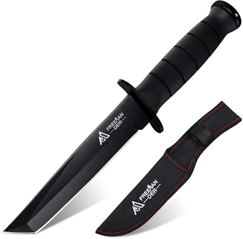 Freelander Outdoor Survival Messer, Full Tang 5CR13 Stahl Jagdmesser Feststehende Klinge, Outdoor Messer Tanto mit Nylon Scheide, Überlebensmesser für Camping, Wandern, Geschenke für Männer
