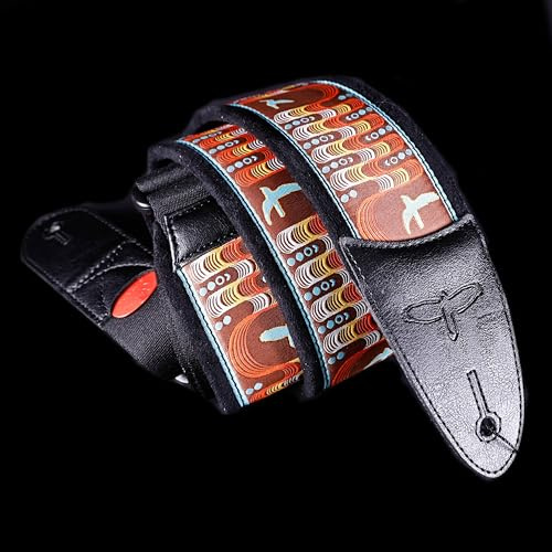 PRS 2.4 Padded Guitar Strap w/FLASH, Custom Jacquard Birds Wavelength, Orange