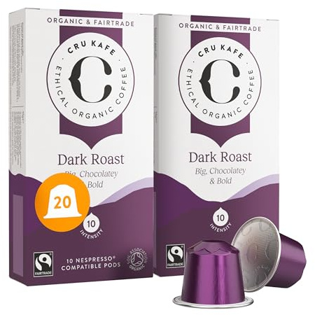 Cru Kafe Organic Bold Dark Roast Arabica Espresso Single-Serve Organic Arabica Coffee Pods (20 Pods) Compatible with Nespresso Original Line