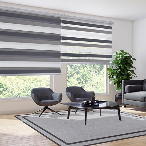 STOR PLANET | Estores Noche y Día Platinum, Estores Enrollables Premium, Acabados en Aluminio, Estores Cocina, Salón, Dormitorio. Persianas enrollables de Máxima Calidad| Tricolor 100x250cm