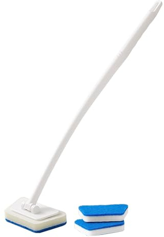 Keebgyy Long Handle Sponge Cleanings Brush, Brush Long Handle, Multifunctional Trapezoidal Bathtub Cleanings Brush for Tiles Glass Floors Window, Shower Cleanings Brush