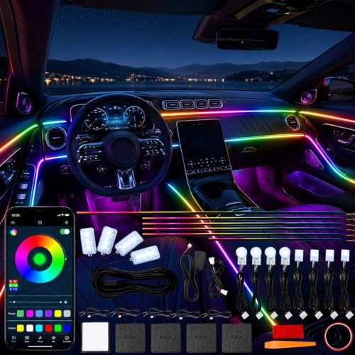 Sunshine smile Auto LED Innenbeleuchtung,6M/ 18 in 1 RGB Auto Innenraumbeleuchtung,App+Fernbedienung Control steuerbare Innenbeleuchtung Laser,Mehrfarbige Ambientebeleuchtung(Farbe)