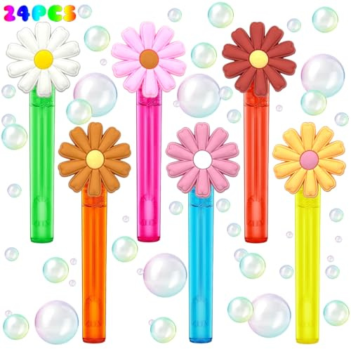uoyoi Groovy Party Favors,24Pcs Retro Hippie Daisy Bubble Wand for Kids
