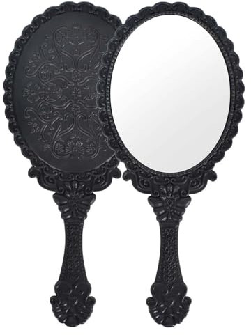 Colexy Miroir Portable Professionnel à Poignée Ronde Polyvalent pour Maquillage, Coiffeur, Voyage, Salle de Bain, Bureau et Beauté (Noir)