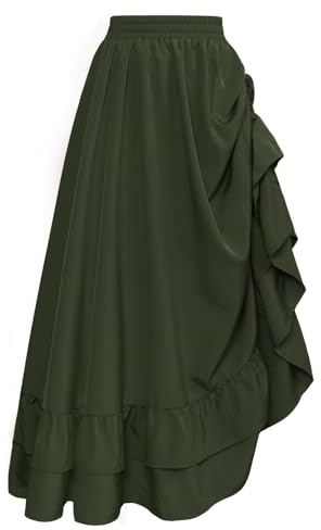 Scarlet Darkness Maxi Skirts for Women Renaissance Skirt Long Flowy Layered Medieval Skirt Olive Green L