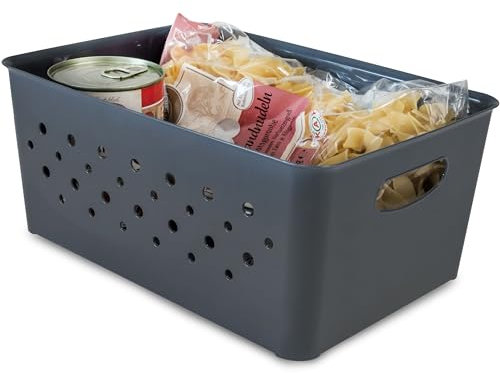 Hummelladen 6X Ordnungsbox ANTHRAZIT - 27x19x12cm - 5,2 Liter - Schubladenorganizer Ordnungskorb Schublade - Organizerbox Ordnungssystem Kunststoff Aufbewahrung Bad Korb Schrank Schreibtisch