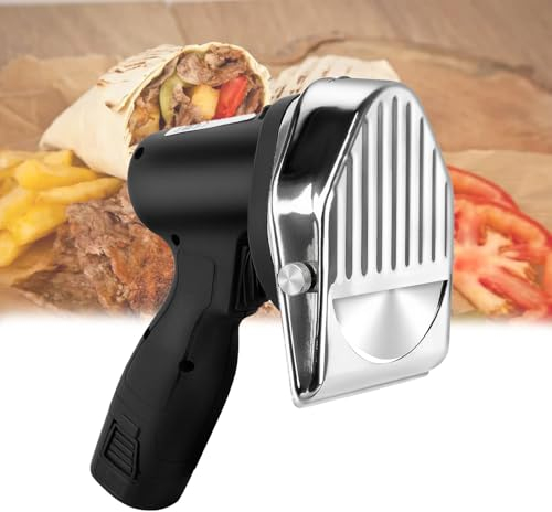 Kindevieft Couteau éLectrique Sans Fil Shawarma Doner Kebab, Couteau éLectrique Commercial Pour Trancheur Shawarma Gyro Doner Kebab Avec 2 Lames, éPaisseur 0-0,3